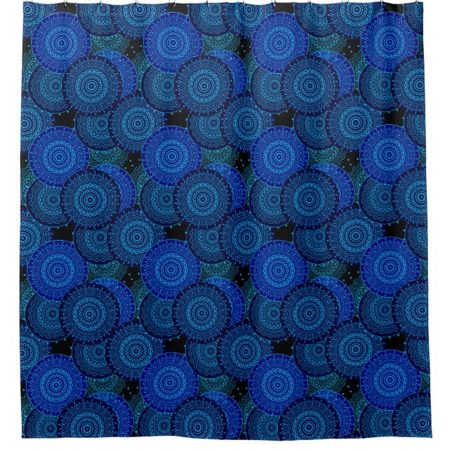 Rideaux De Douche Bleu foncé mandala rond style oriental (Devant)