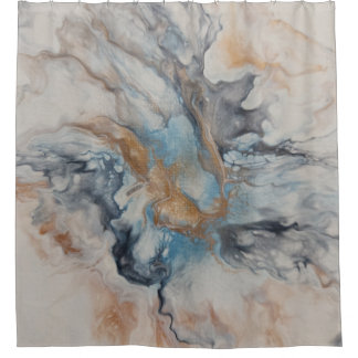 Rideaux De Douche Bleu, gris, bronze, crème abstrait moderne