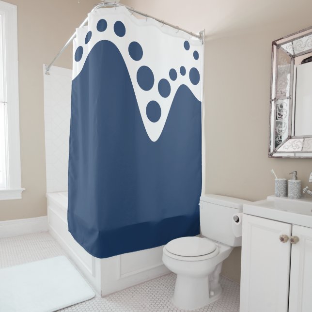Rideaux De Douche Bleu gris foncé vague douce et bulles (En situation)
