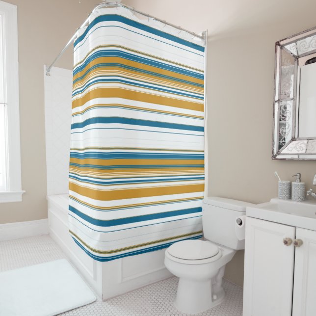 Rideaux De Douche Bleu jaune et blanc (En situation)