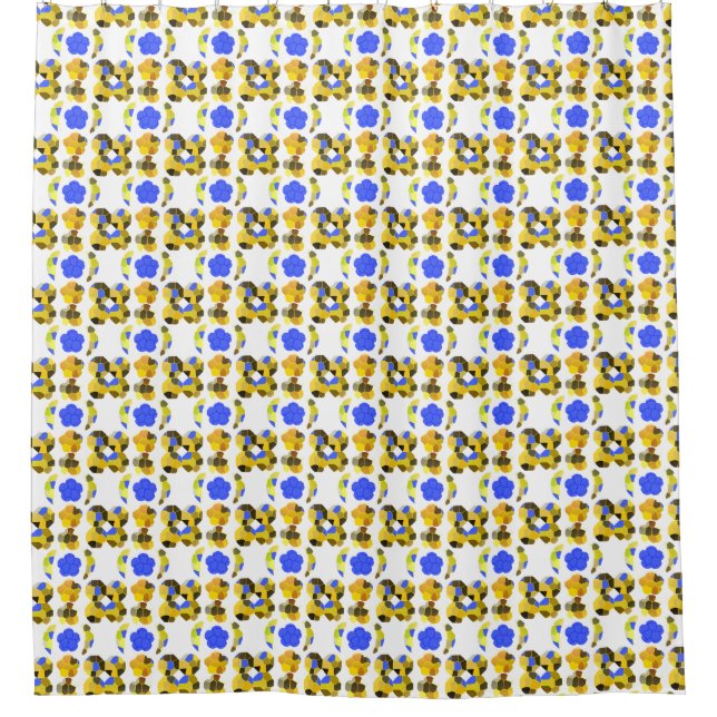 Rideaux De Douche Bleu Jaune Illustration Formes fantaisistes (Devant)