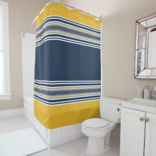 Rideaux De Douche Bleu jaune or blanc rayures à motifs bleu marine