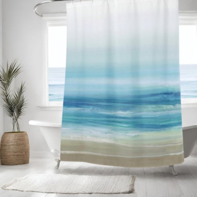 Rideaux De Douche Bleu marin Aquarelle Océan Waves Plage côtière (Créateur téléchargé)