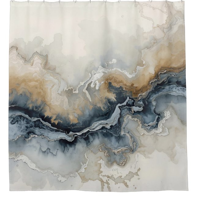 Rideaux De Douche Bleu marine Bleu clair Marron Gris Abstrait Modern (Devant)