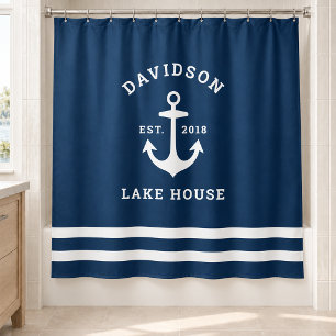 Rideaux De Douche Bleu marine Custom Family Lac House