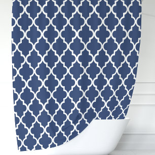 Rideaux De Douche Bleu marine et blanc Quatrefoil marocain