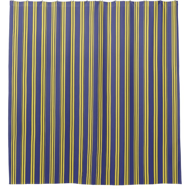 Rideaux De Douche Bleu marine et rayures jaune citron (Devant)