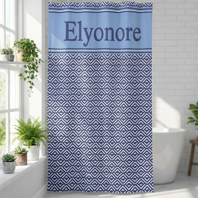 Rideaux De Douche Bleu Marine Géométrique Chevron Nom (Créateur téléchargé)
