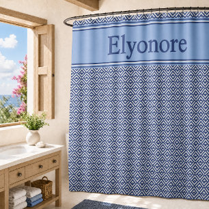 Rideaux De Douche Bleu Marine Géométrique Chevron Nom