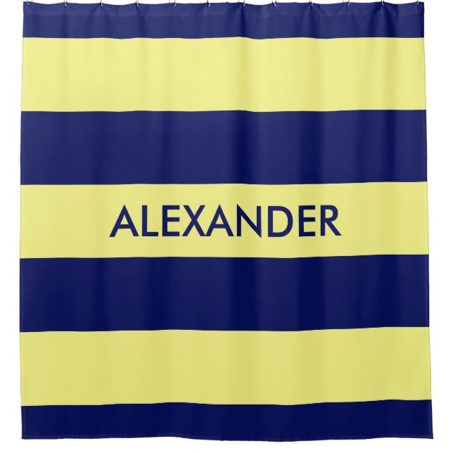 Rideaux De Douche Bleu marine gras H rayure #3 monogramme (Devant)