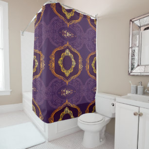 Rideaux De Douche Bleu marine ou violet avec Mandalas or
