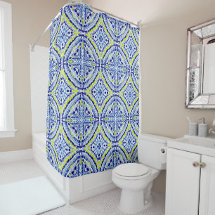 Rideaux De Douche Bleu Méditerranéen Peint à la main en mosaïque