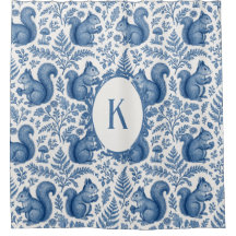 Bleu Monogramme Chinoiserie Écureuil Forêt