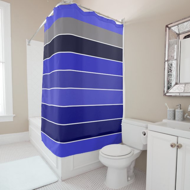 Rideaux De Douche Bleu, noir et blanc (En situation)