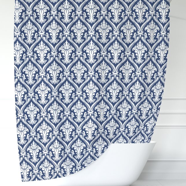 Rideaux De Douche Bleu Nuit et Damassé Blanc (Créateur téléchargé)