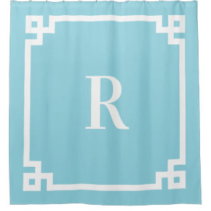 Rideaux De Douche Bleu œuf de Robin et monogramme simple en clé grec