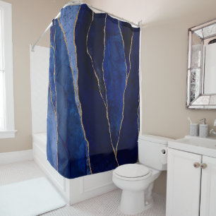 Rideaux De Douche Bleu & Or Agate Glam moderne Minimal