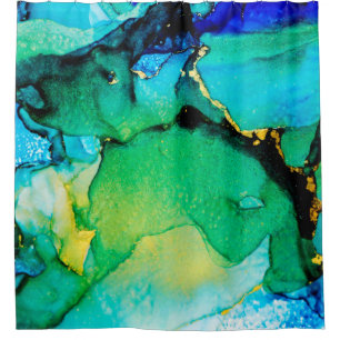 Rideaux De Douche BLEU PERSIEN, vert chartreuse. Très beau art