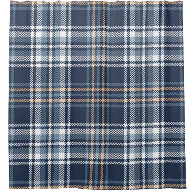 Rideaux De Douche Bleu Plaid Herringbone : Tartan Vintage (Devant)