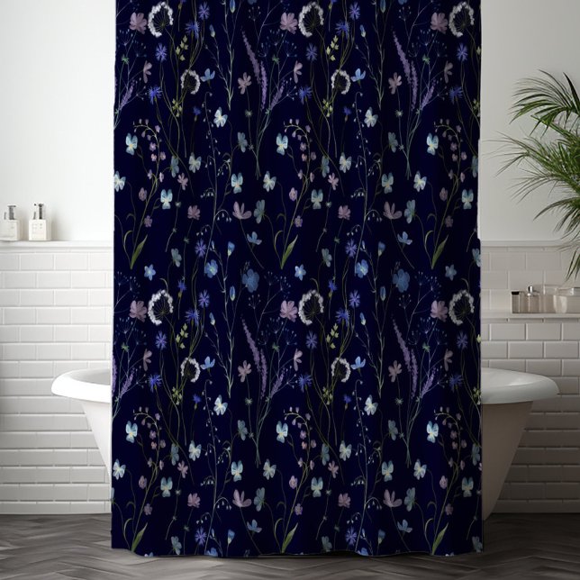 Rideaux De Douche Bleu pourpre joli Fleur sauvage motif floral (In situ)