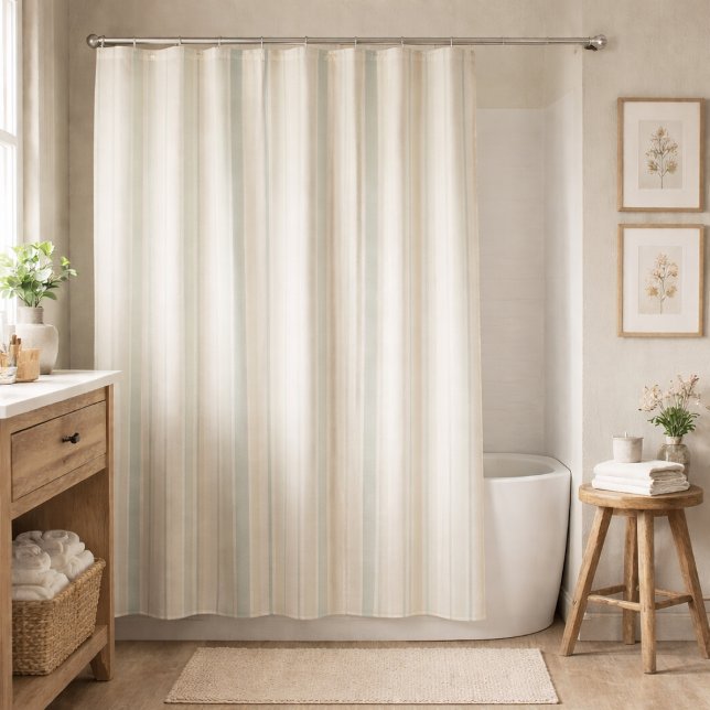 Rideaux De Douche Bleu Poussiéreux Neutre Rayé | Fermes Rustiques (Créateur téléchargé)