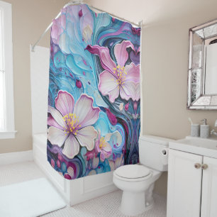 Rideaux De Douche bleu rose Fleur Surreal