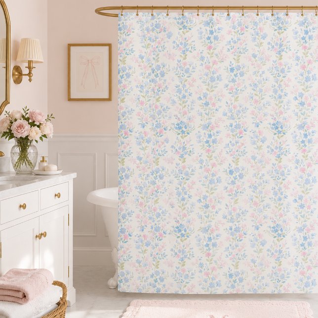 Rideaux De Douche Bleu Rose Floral Élégant (elegant girly blue pink floral pattern shower curtain)