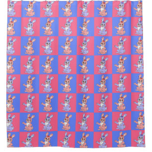 Rideaux De Douche Bleu rose Kawaii mignet À damiers lapin lapin