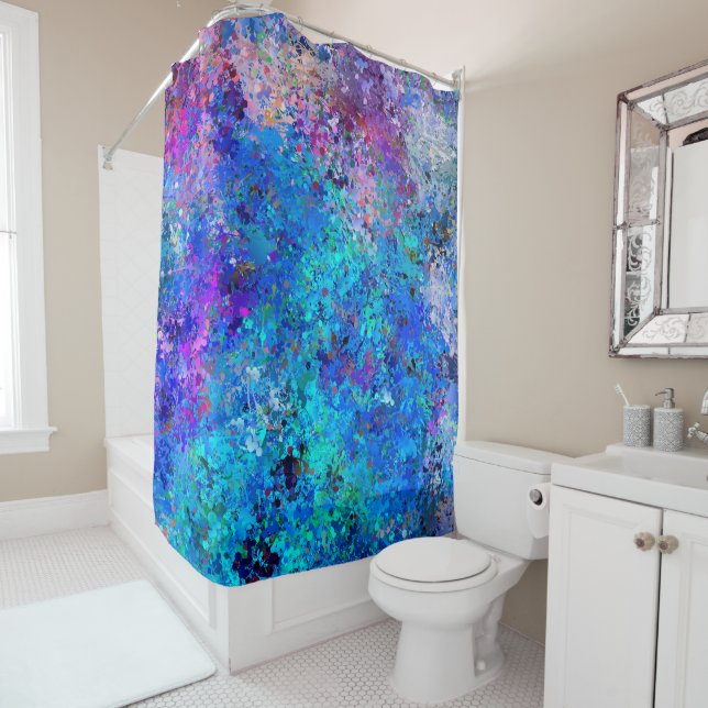 Rideaux De Douche Bleu rose Turquoise gouttes Abstraction (En situation)
