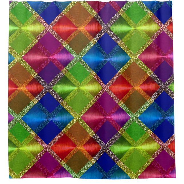 Rideaux De Douche Bleu rouge Parties scintillant verte Conception Pl (Devant)