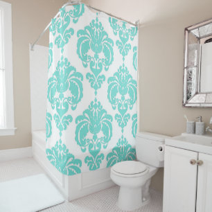Rideaux De Douche Bleu sarcelle aqua et blanc damassé royal glamour