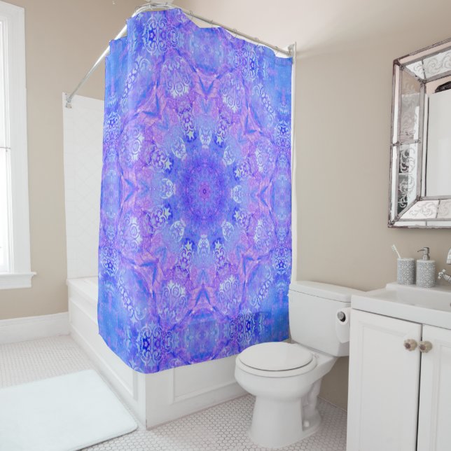 Rideaux De Douche Bleu Shimmer Damask (En situation)
