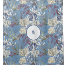 Bleu sous le monogramme des coraux de mer