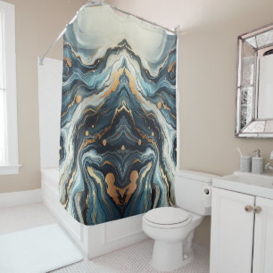 Rideaux De Douche Bleu Turquoise Agate Doré Moderne Glamour Élégant