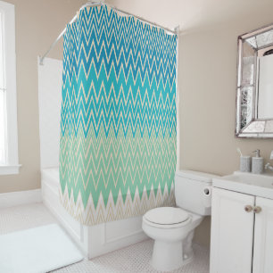 Rideaux De Douche Bleu turquoise, turquoise et vert Zigzags