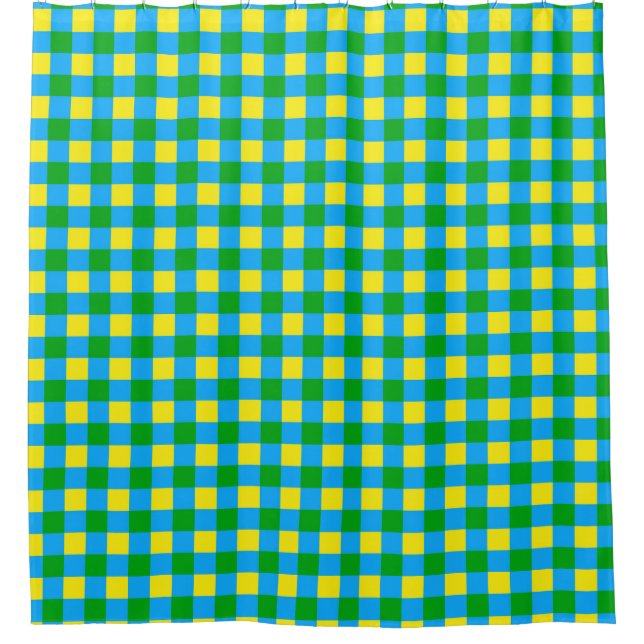 Rideaux De Douche Bleu Vert Jaune Chèque Plaid Design Motif (Devant)