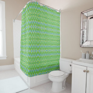 Rideaux De Douche Bleu Vert Jaune Chevron et Diamants