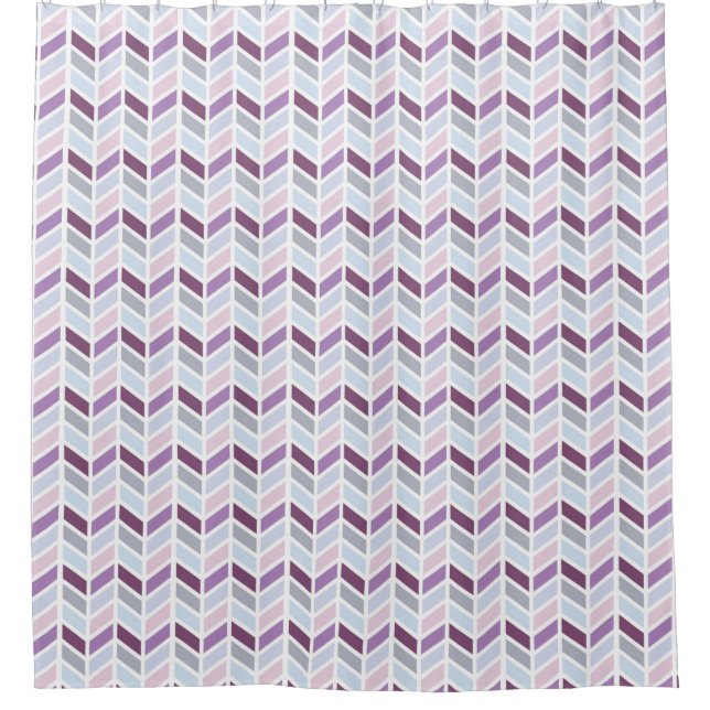Rideaux De Douche Bleu, violet, Gris Herringbone Motif Design (Devant)