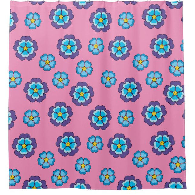 Rideaux De Douche Bleu Violet rose motif floral (Devant)