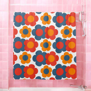 Rideaux De Douche Bleu Whimsical & Orange Floral Retro Gourme