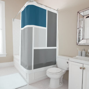 Rideaux De Douche Bloc de couleur moderne Mosaïque Océan bleu gris b