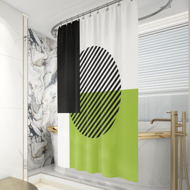 Rideaux De Douche Bloc de couleur moderne rayé cercle vert citron no (Créateur téléchargé)