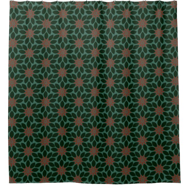 Rideaux De Douche Bloc Imprimer Carrelage Fleurs vert foncé rouge (Devant)