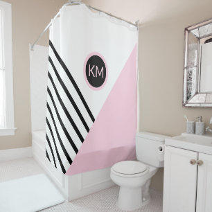Rideaux De Douche Blocs de couleur rétro chic et monogramme