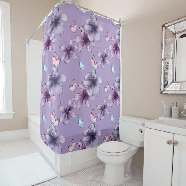 RIDEAUX DE DOUCHE BLOOM ET BOUTEILLES DE MINUIT (En situation)