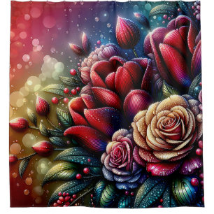 Rideaux De Douche "Blooms enchantés : gouttes de pluie sur les Roses