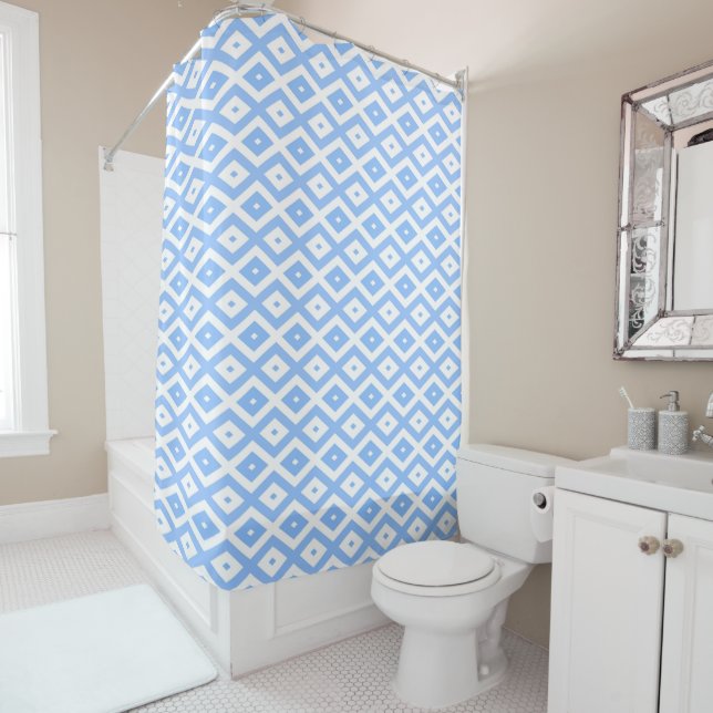Rideaux De Douche Blue and white diamond pattern (En situation)