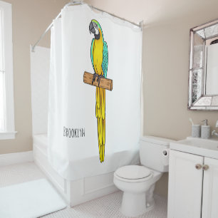Rideaux De Douche Blue-and-yellow macaw bird cartoon illustration