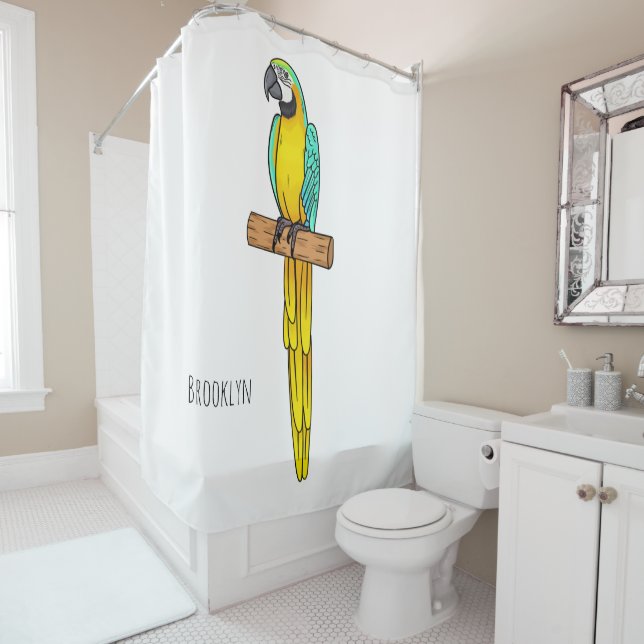 Rideaux De Douche Blue-and-yellow macaw bird cartoon illustration (En situation)