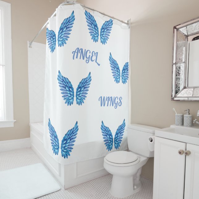 Rideaux De Douche Blue Angel Wings Design (En situation)